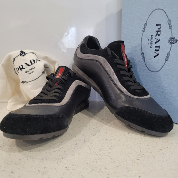 PRADA Black Leather And Suede Low Top size 10 (43 men’s) - Picture 1 of 10
